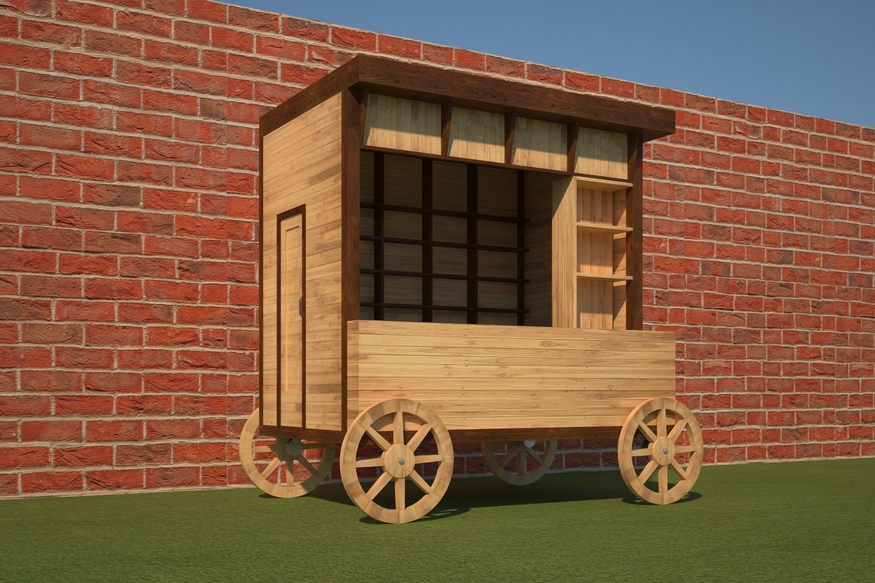 Wooden Food Cart 3D model_2