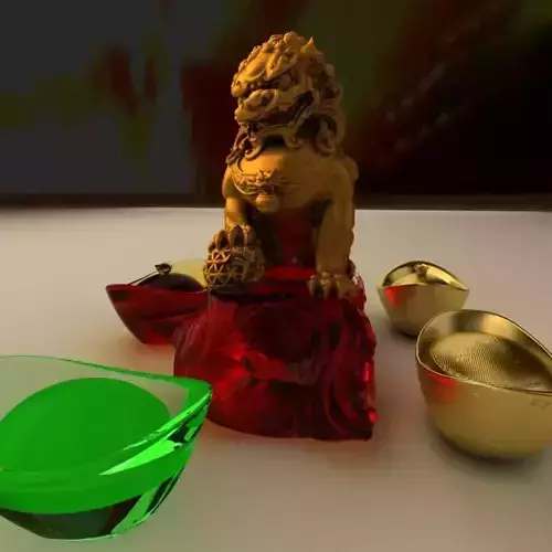 Chinese gold ingot with lion status