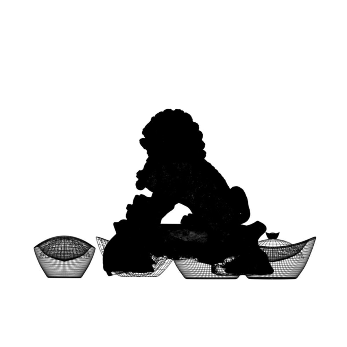 Chinese gold ingot with lion status 3D model_4