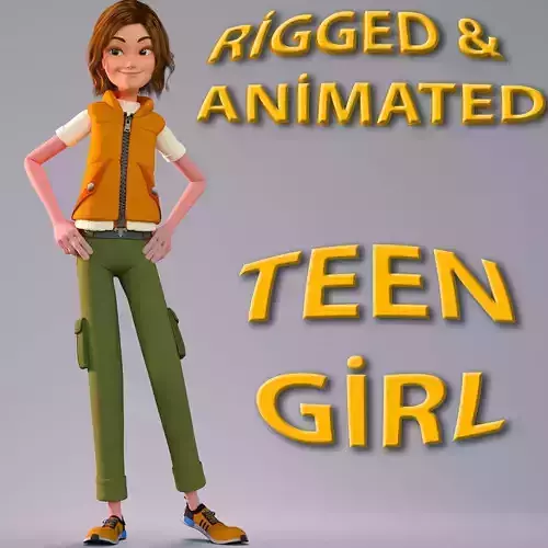 CARTOON GIRL - RIGGED AND ANIMATED  3D model