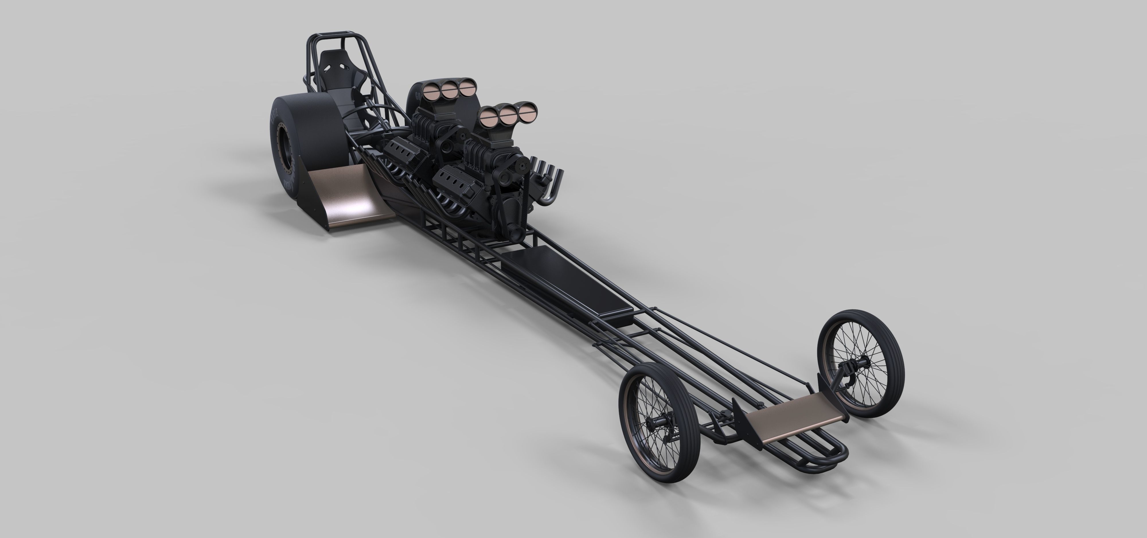 Front twin-engined dragster 3D model_2