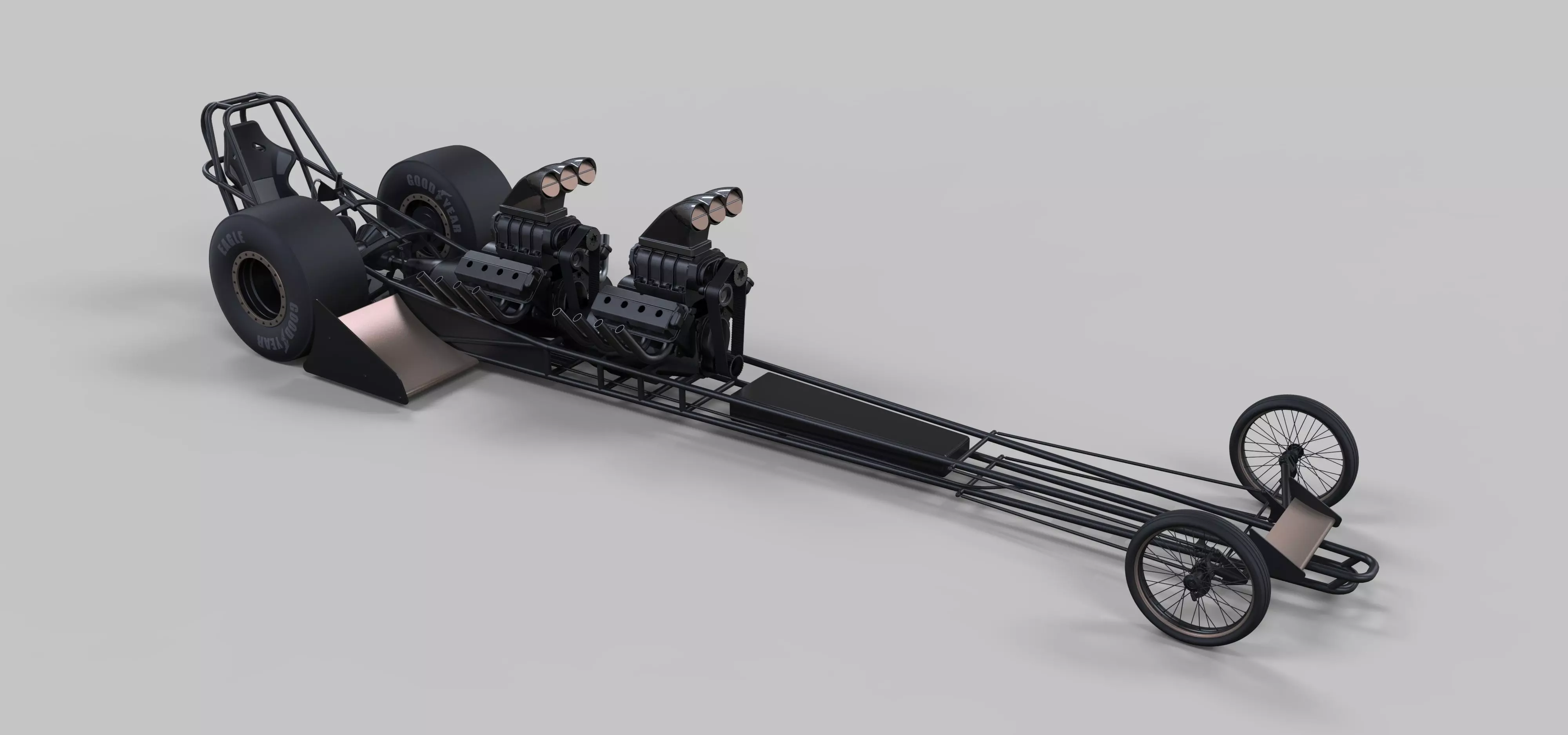 Front twin-engined dragster 3D model_0