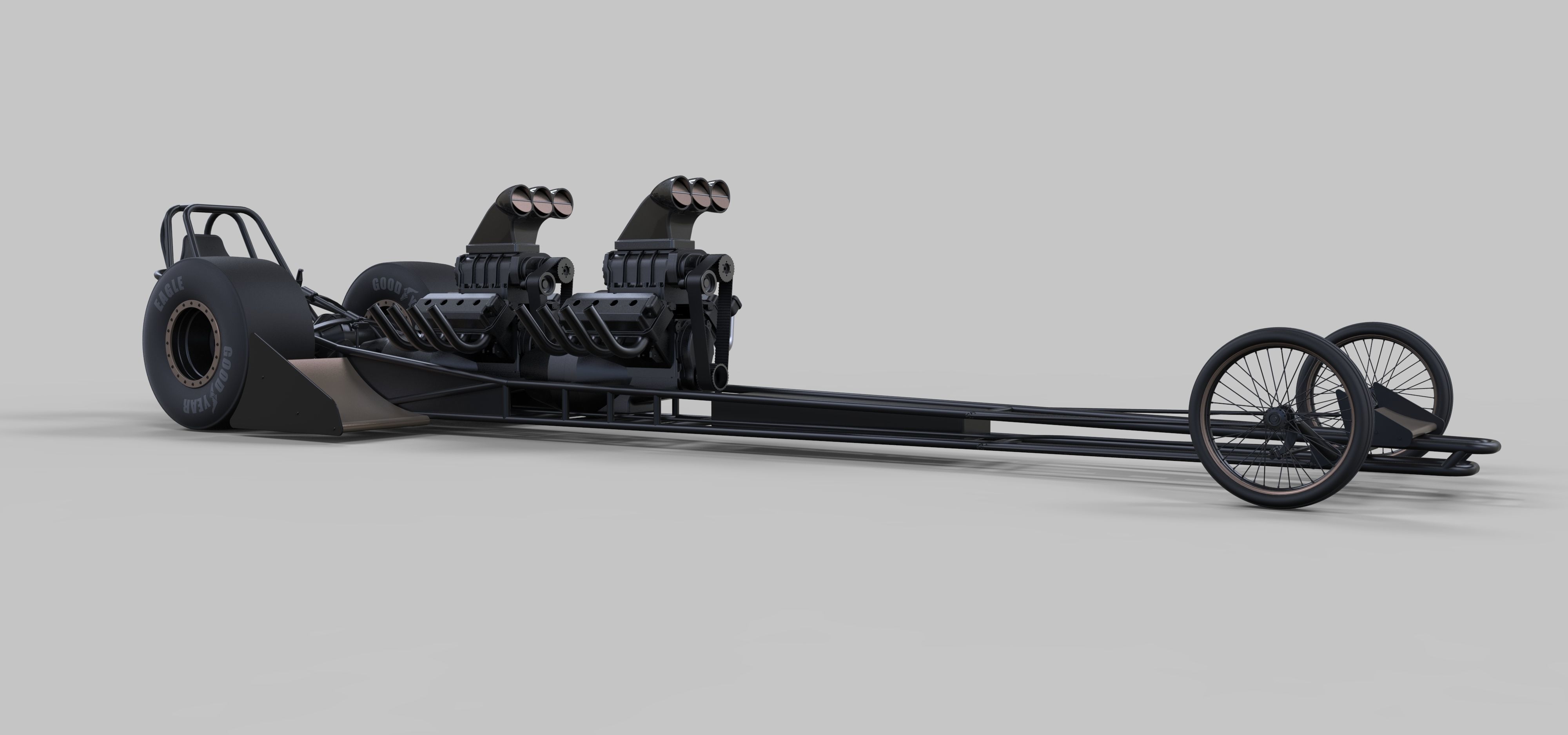 Front twin-engined dragster 3D model_1