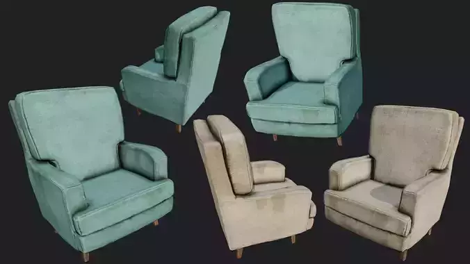 Old Linen Armchair PBR Low-poly 3D model