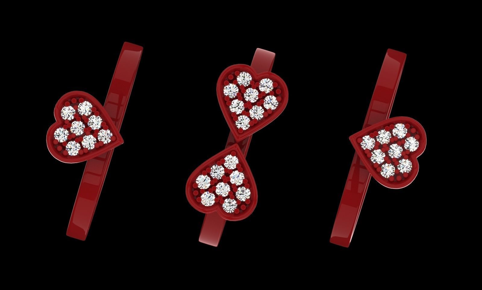 Stackable minimalist custom ring Stacking band Heart diamond 3D print model_12