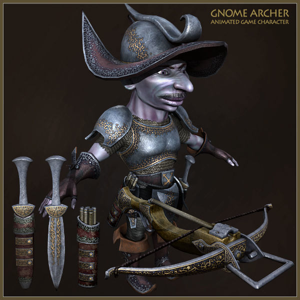 Gnome Archer Low-poly 3D model_3