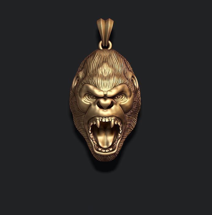 Roaring angry gorilla pendant 3D print model_4