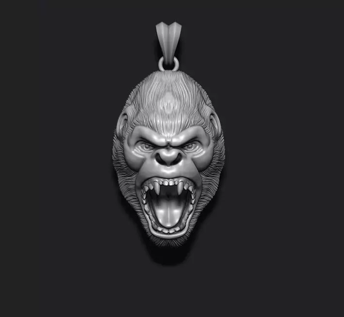 Roaring angry gorilla pendant 3D print model_0