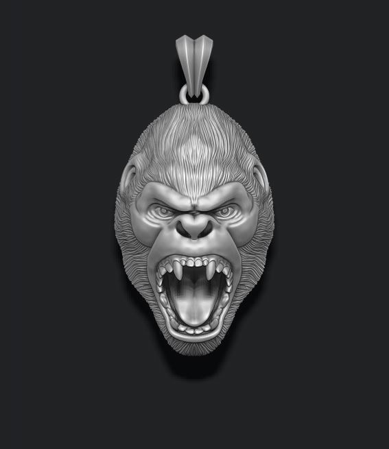 Roaring angry gorilla pendant 3D print model_8