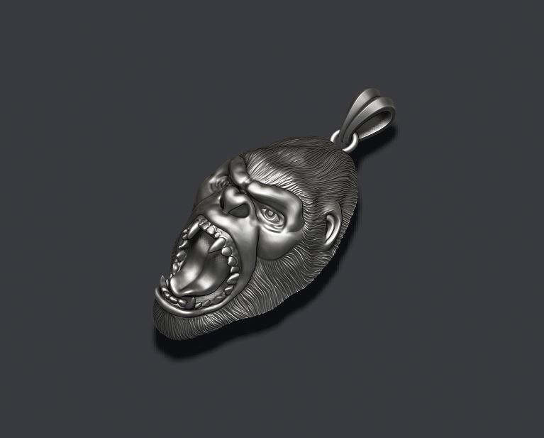 Roaring angry gorilla pendant 3D print model_2