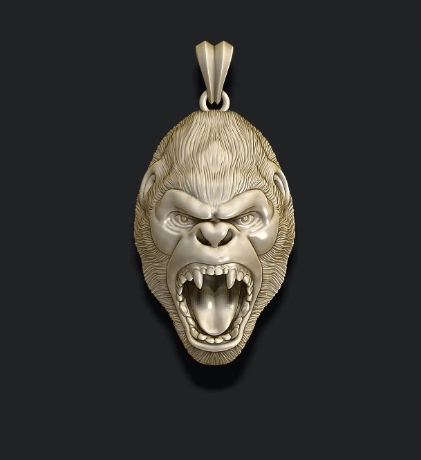Roaring angry gorilla pendant 3D print model_9