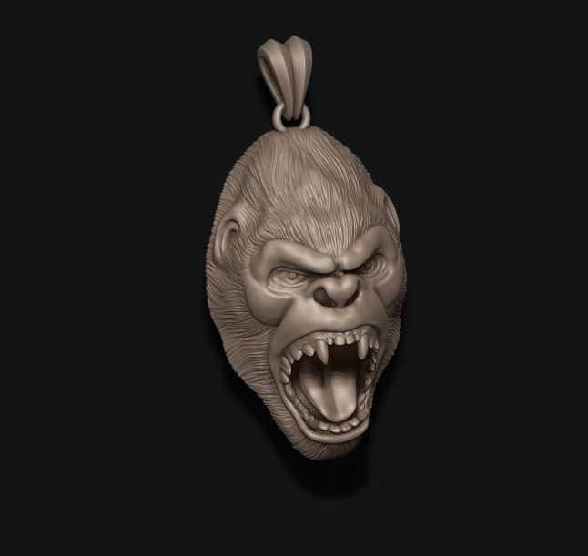 Roaring angry gorilla pendant 3D print model_6