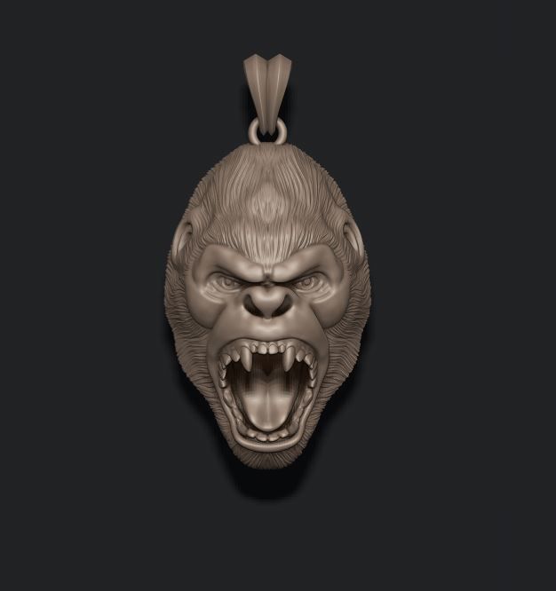 Roaring angry gorilla pendant 3D print model_5