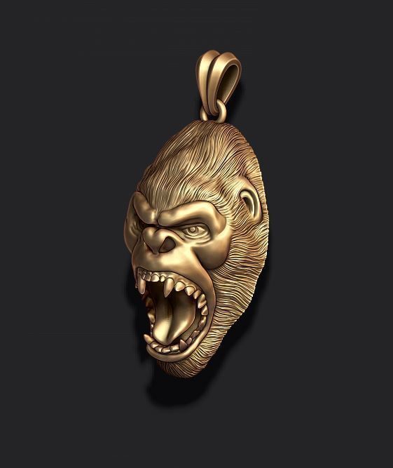 Roaring angry gorilla pendant 3D print model_7