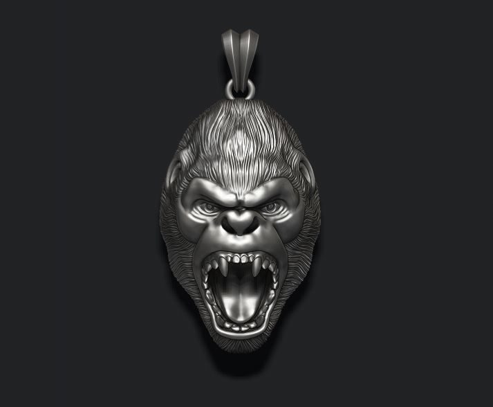 Roaring angry gorilla pendant 3D print model_1