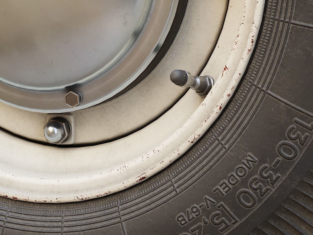 Vintage Car Wheel PBR 3D model_6