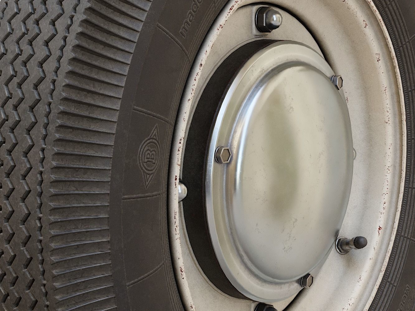 Vintage Car Wheel PBR 3D model_5