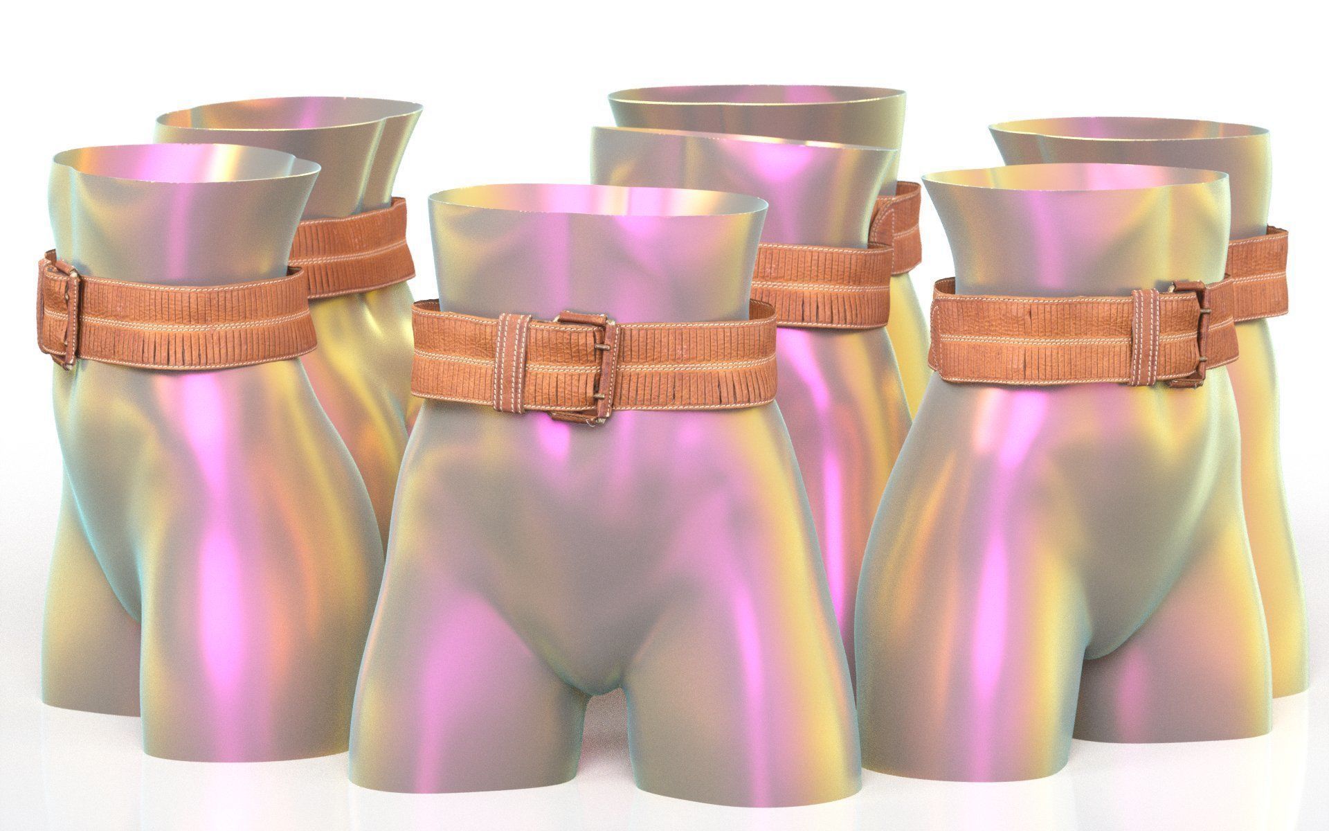 Brown Leather Detailed Belt 5 Low-poly 3D model_4