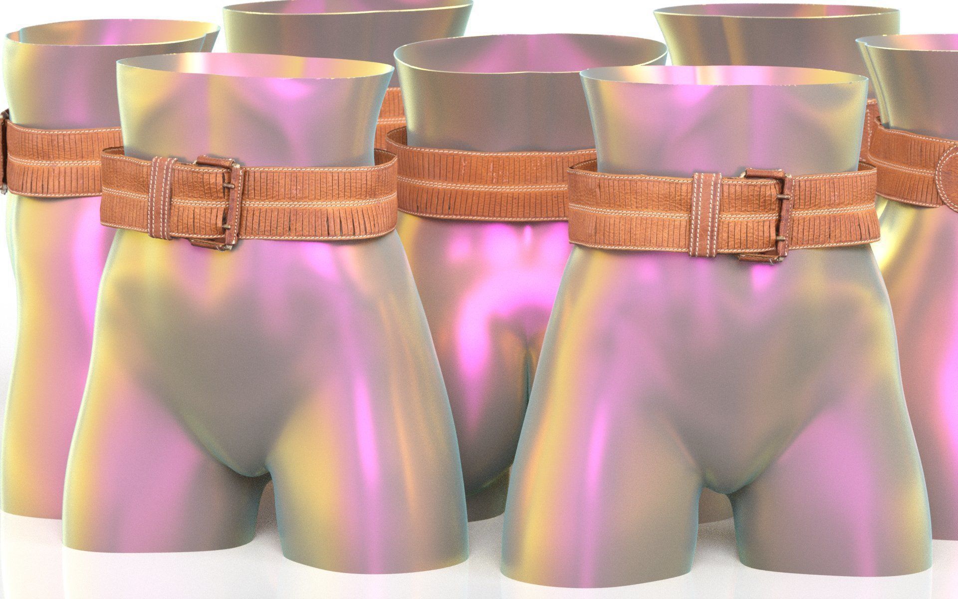 Brown Leather Detailed Belt 5 Low-poly 3D model_5