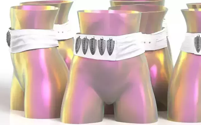 White Leather Belt 3 Metal Details Low-poly 3D model