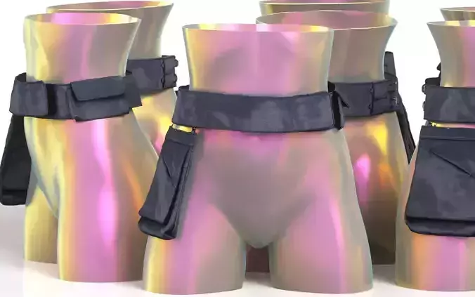 Black Leather Pocket Belt 16 Low-poly 3D model