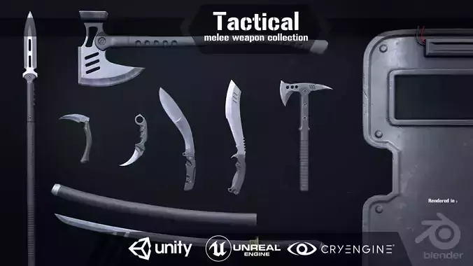 Tactical melee wepon collection Low-poly 3D model