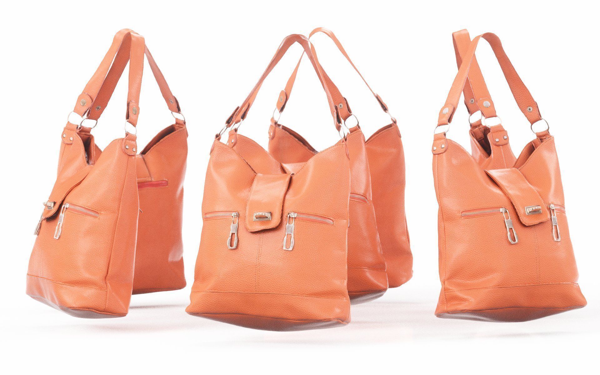 Orange Leather Handbag Low-poly 3D model_3