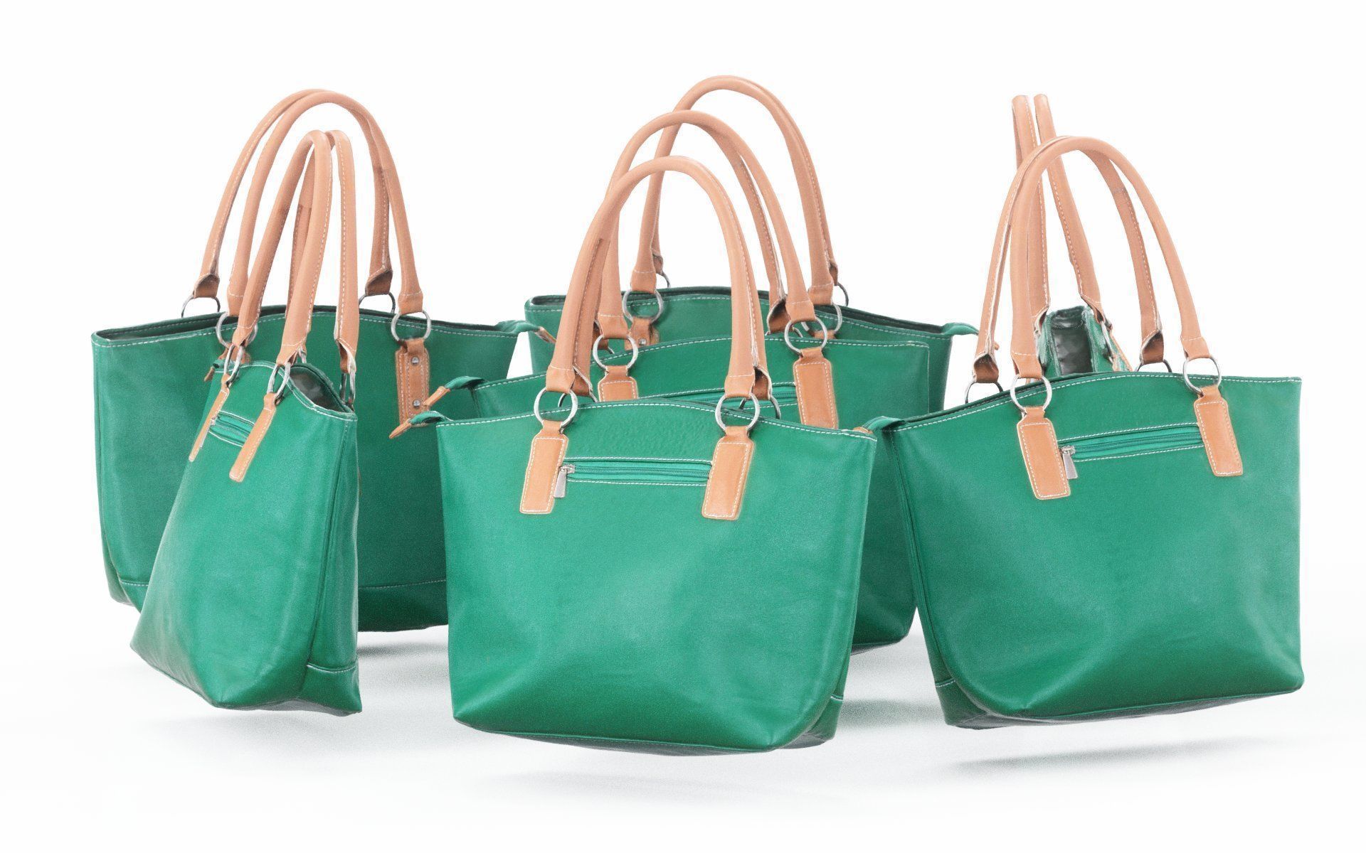 Green Brown Leather Handbag Low-poly 3D model_5