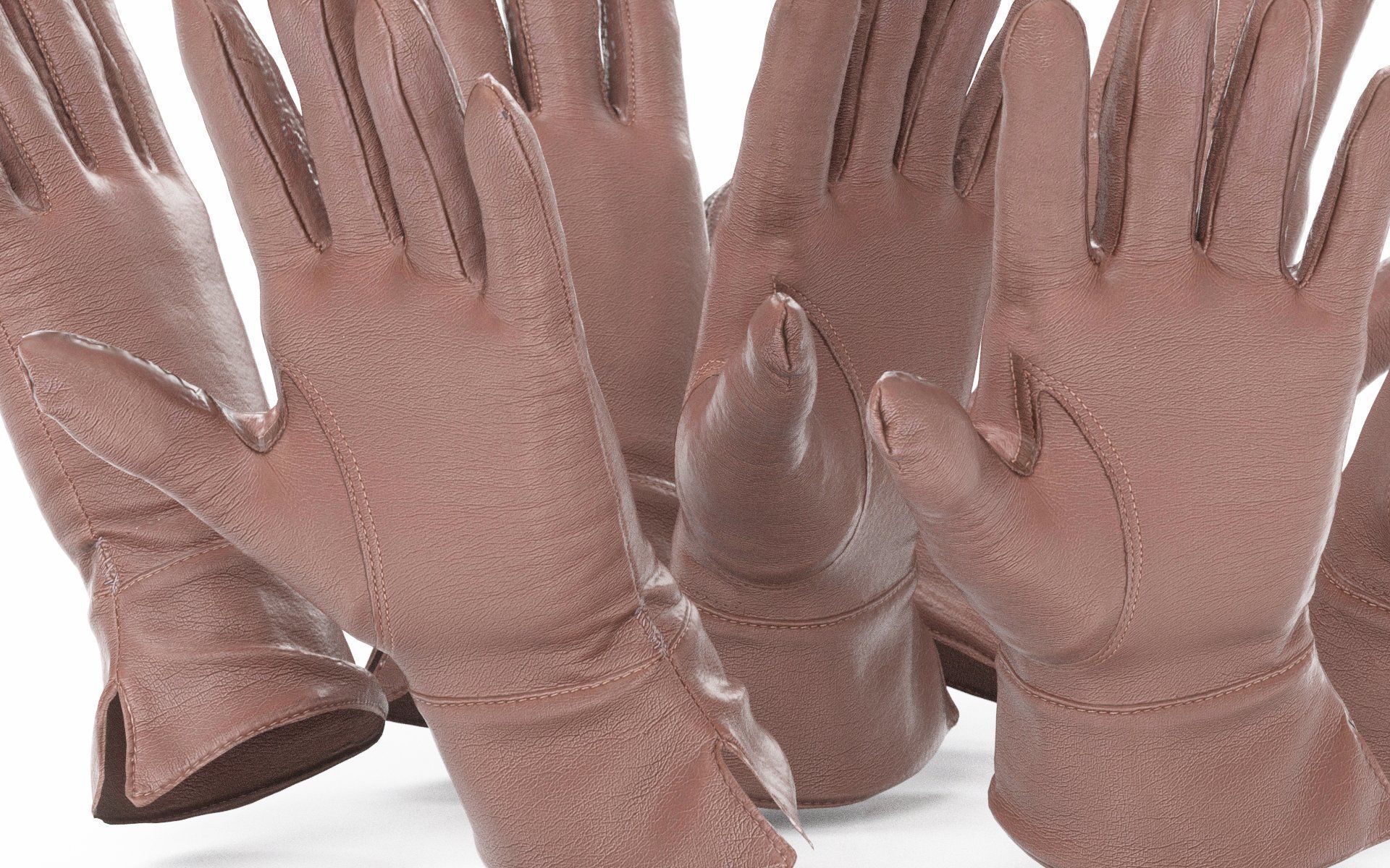 Brown Leather Gloves Low-poly 3D model_3
