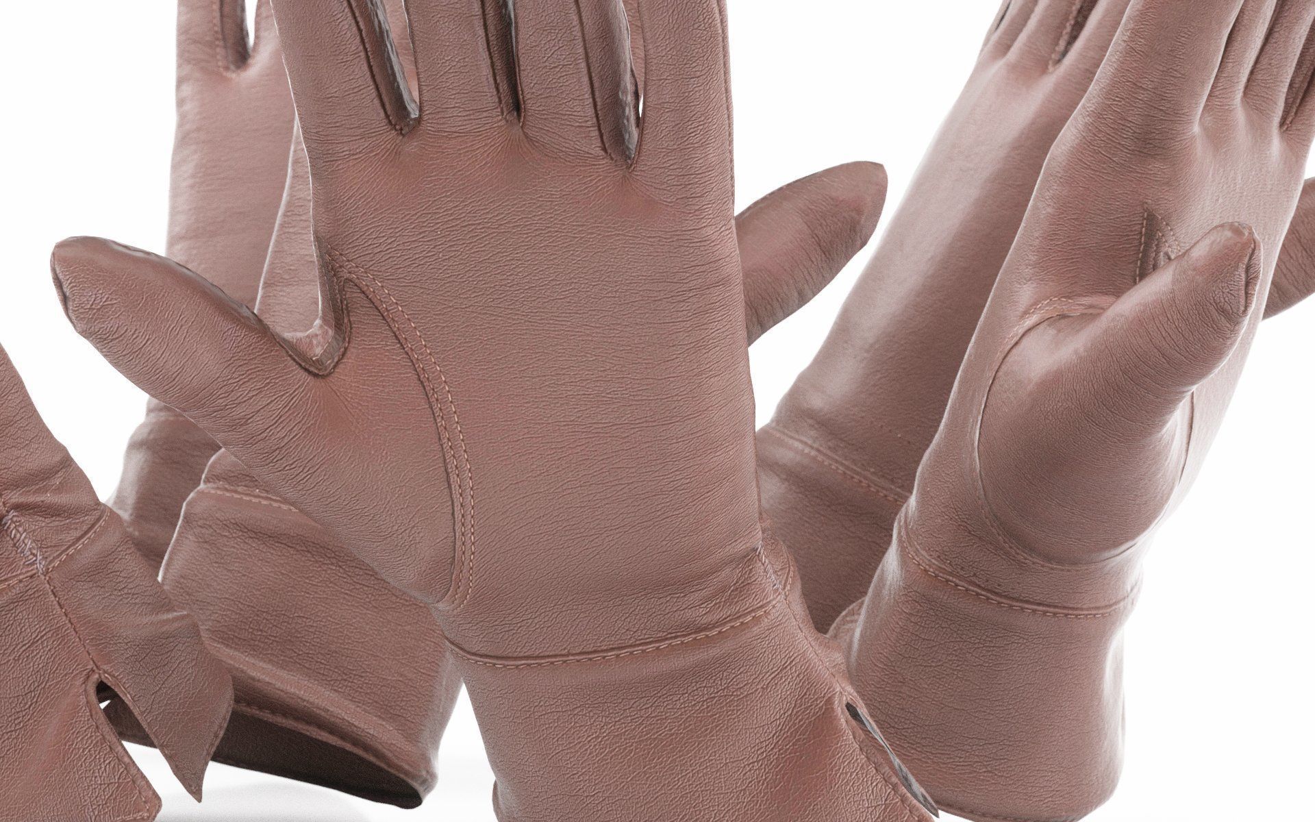 Brown Leather Gloves Low-poly 3D model_2