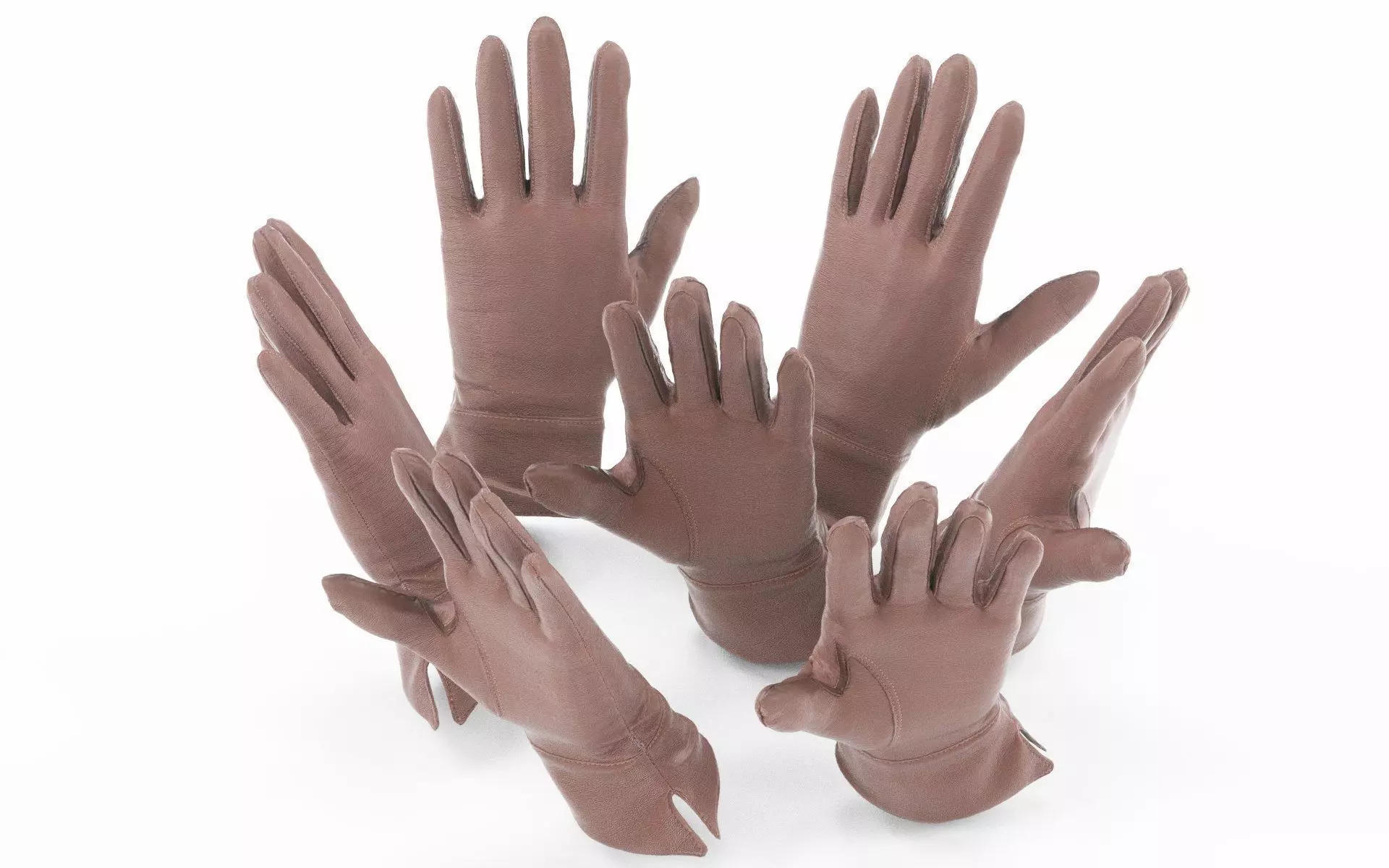 Brown Leather Gloves Low-poly 3D model_0