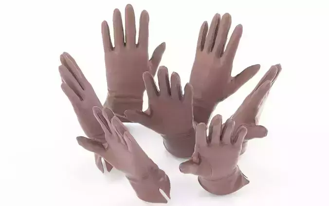 Brown Leather Gloves Low-poly 3D model