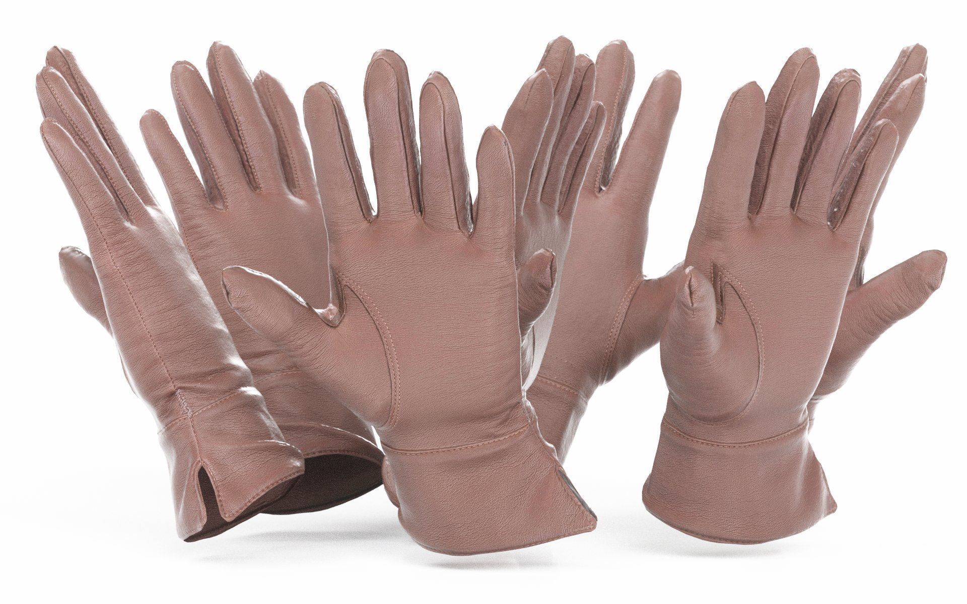 Brown Leather Gloves Low-poly 3D model_1