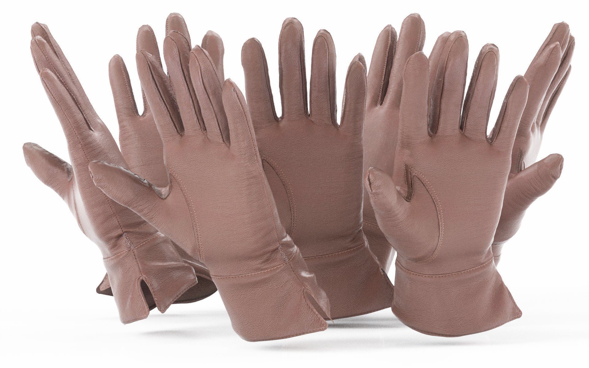 Brown Leather Gloves Low-poly 3D model_4