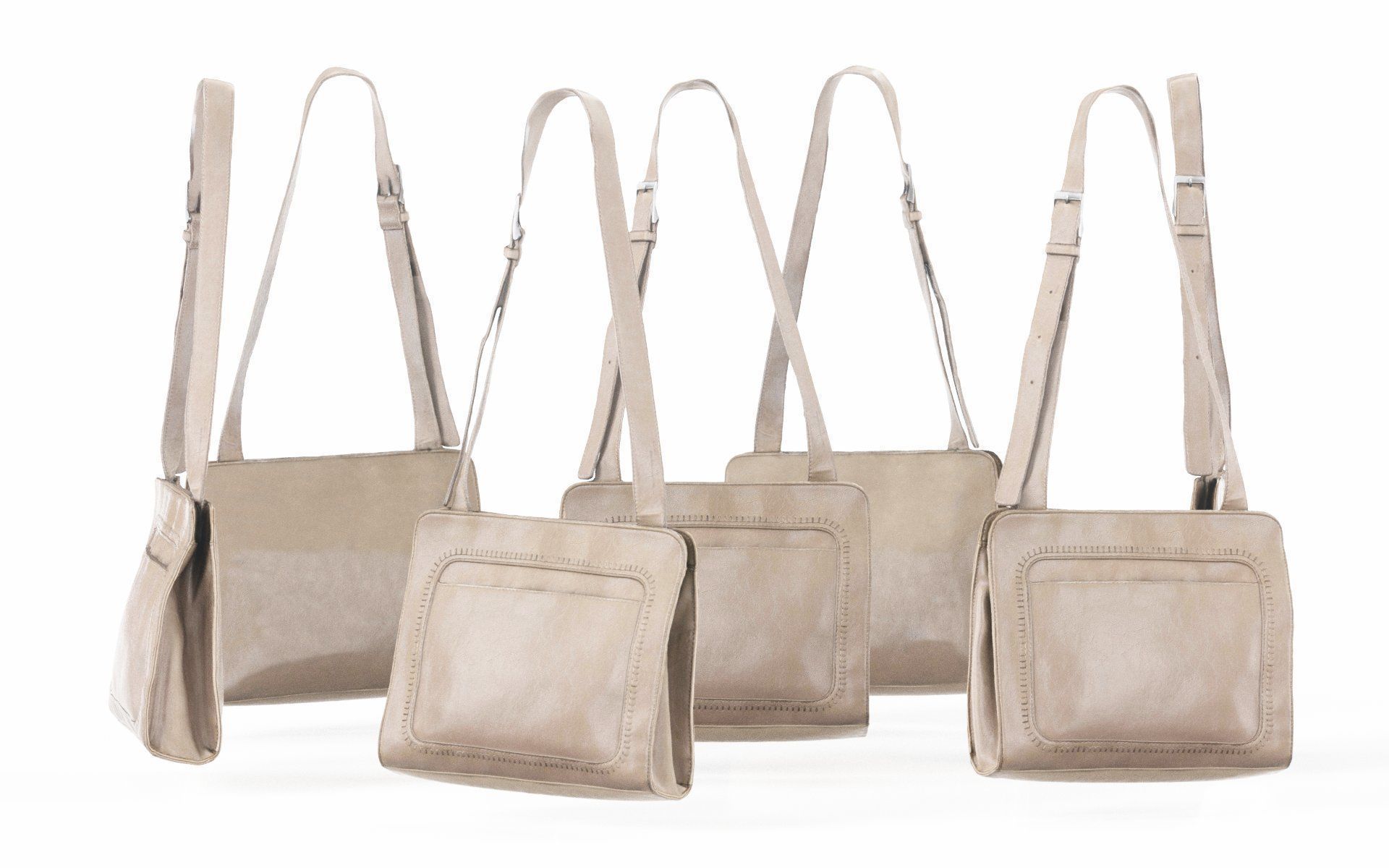 Beige Leather Shoulderbag Low-poly 3D model_3