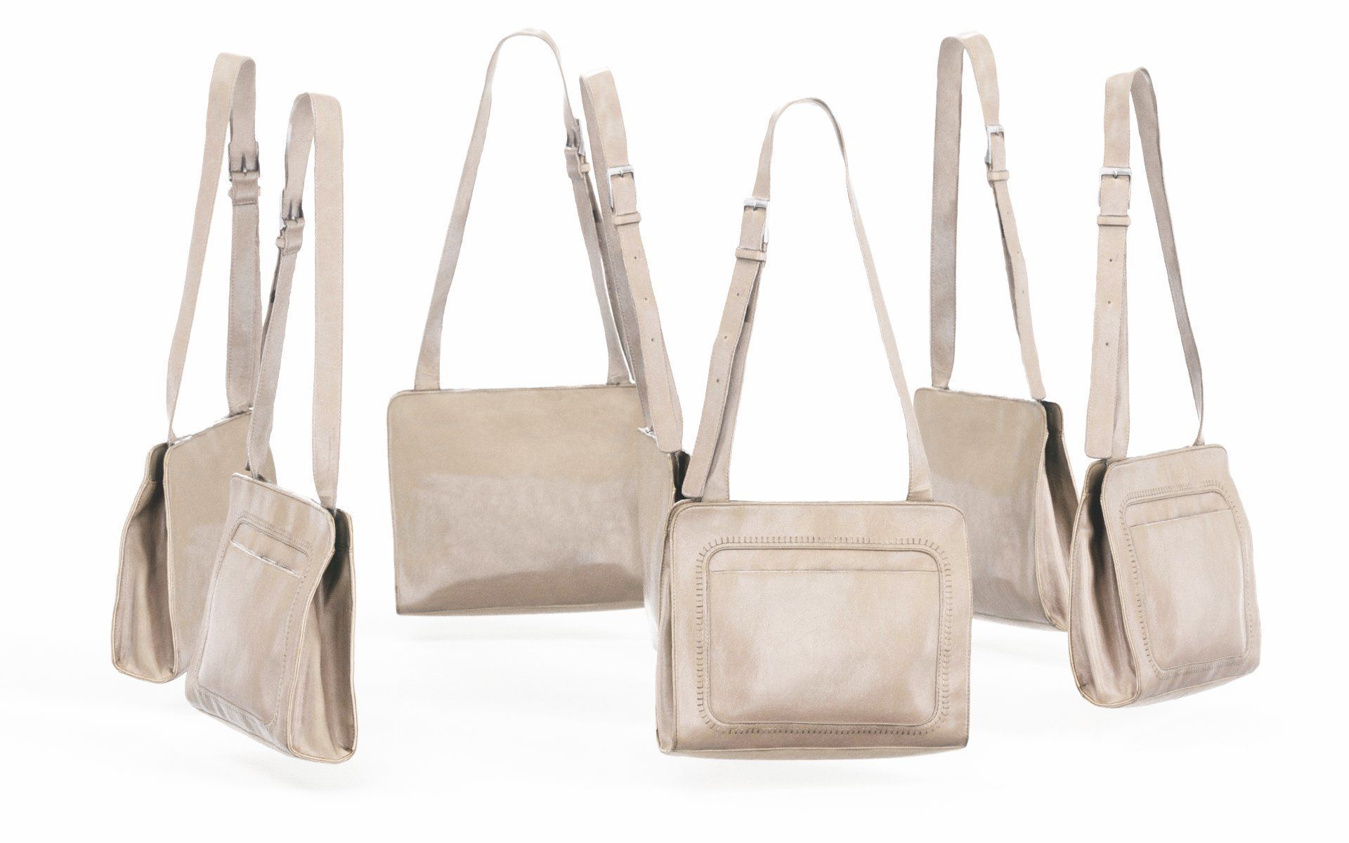 Beige Leather Shoulderbag Low-poly 3D model_1