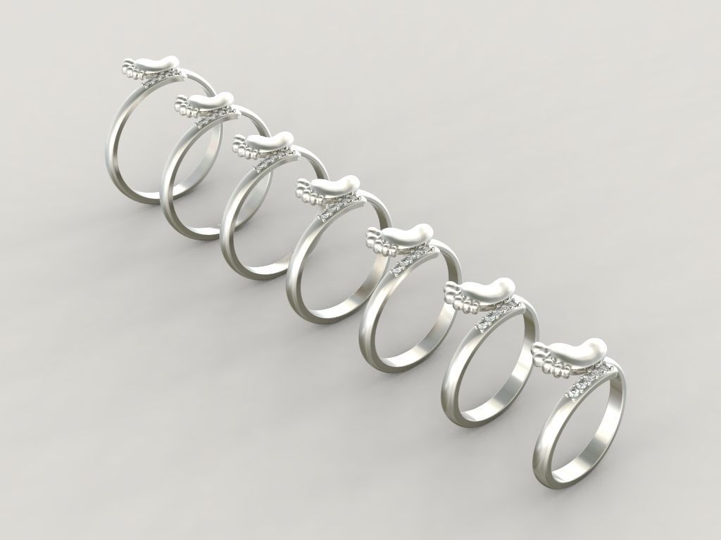 Baby foot Ring STL 7 sizes 3D print model_4