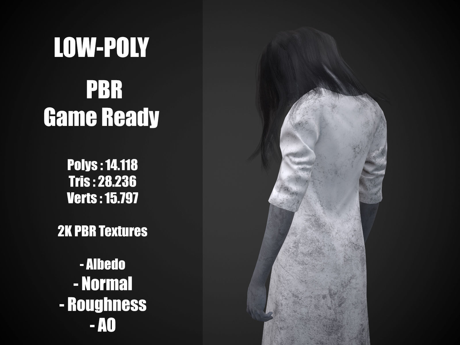 Horror Girl Low-poly 3D model_2