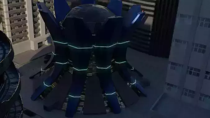 The Temple futuristic building in city