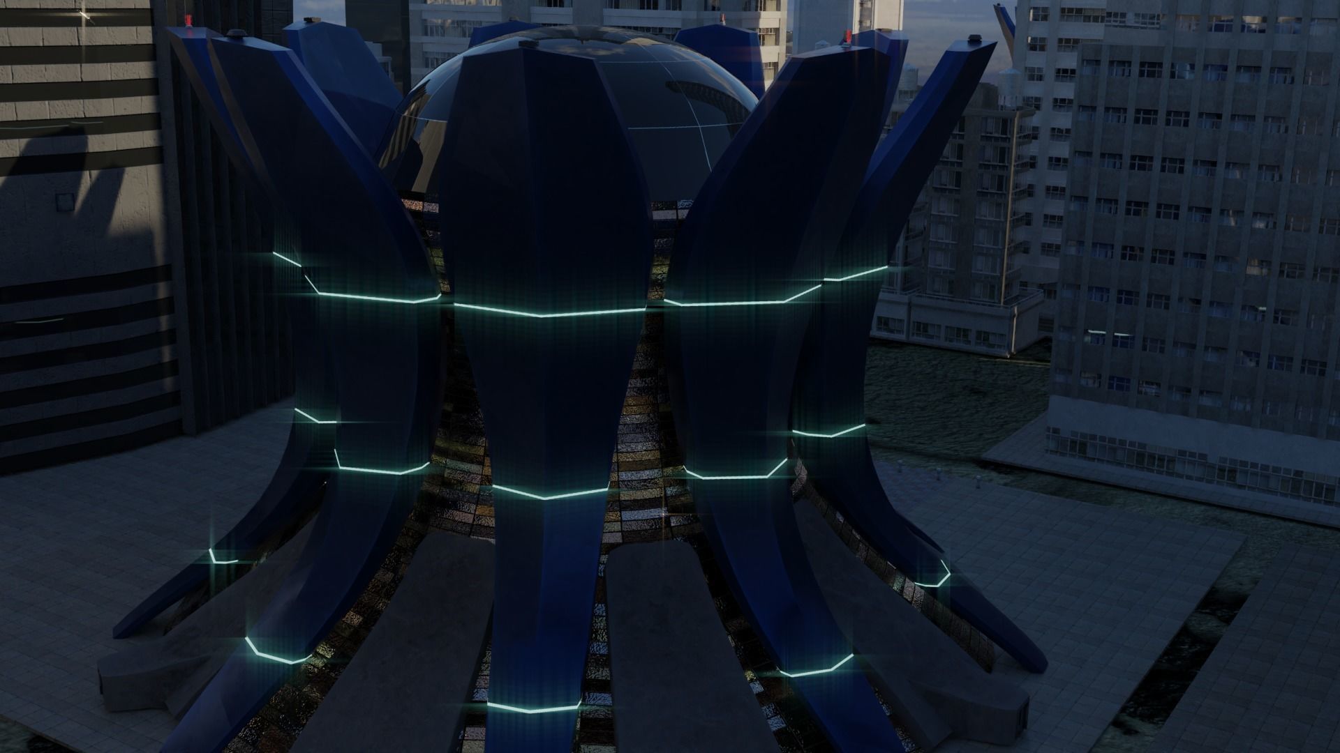 The Temple futuristic building in city 3D model_1