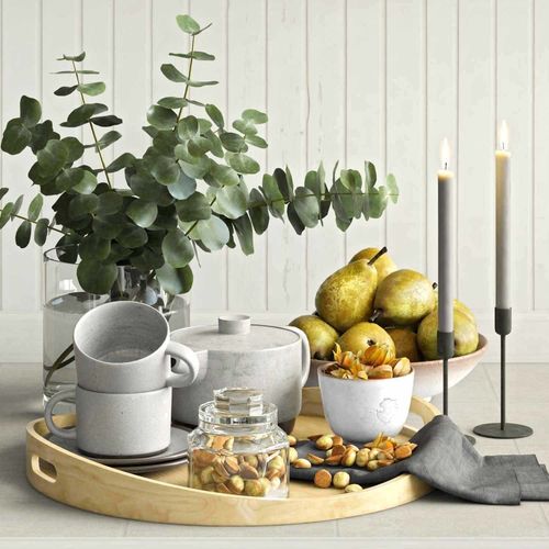 kitchen set 1 eucalyptus plant in glass vase 3D model