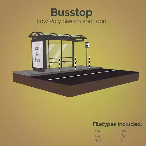 Busstop bus stop with sign Low-poly 3D model