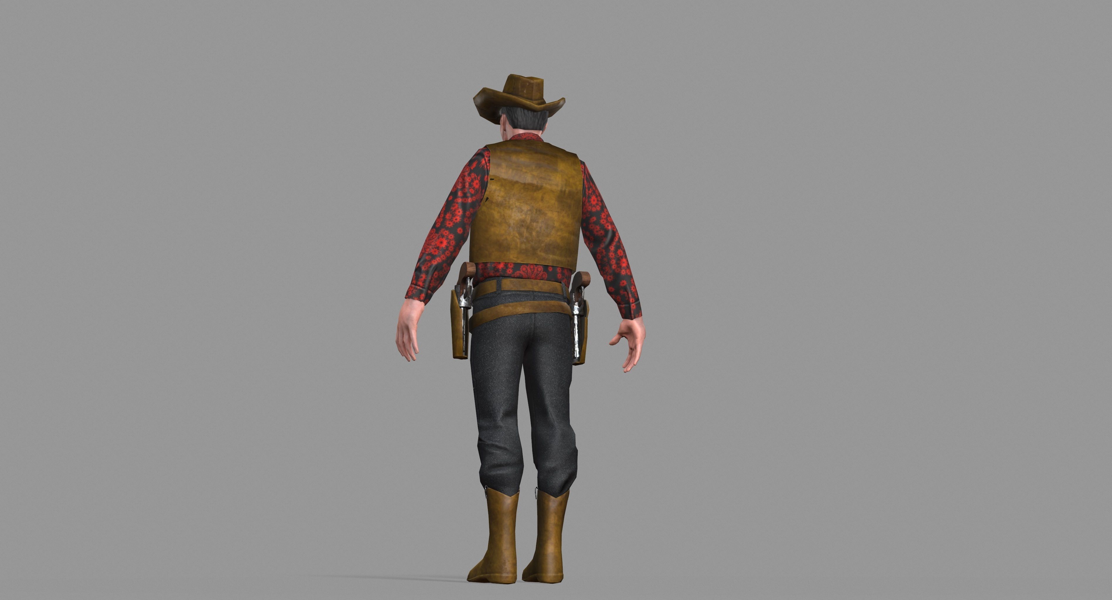 Cowboy wearing hat and boots Low-poly 3D model_41