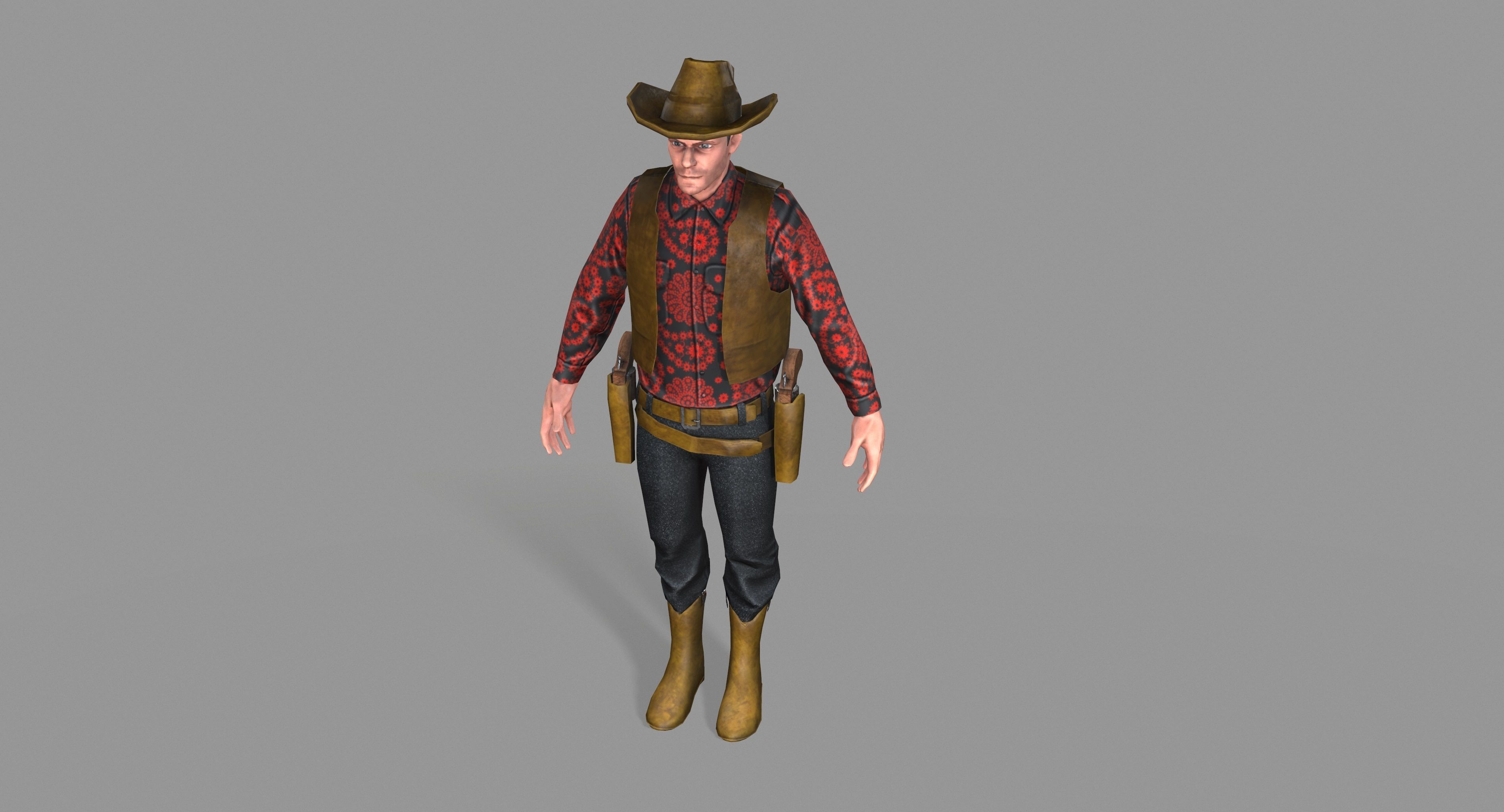 Cowboy wearing hat and boots Low-poly 3D model_32