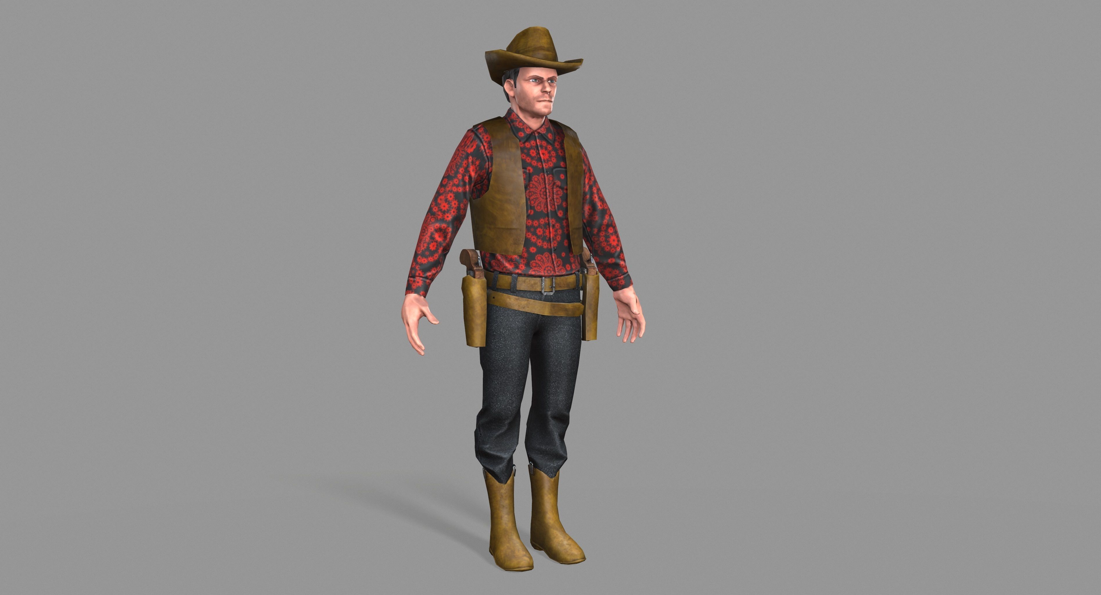 Cowboy wearing hat and boots Low-poly 3D model_5