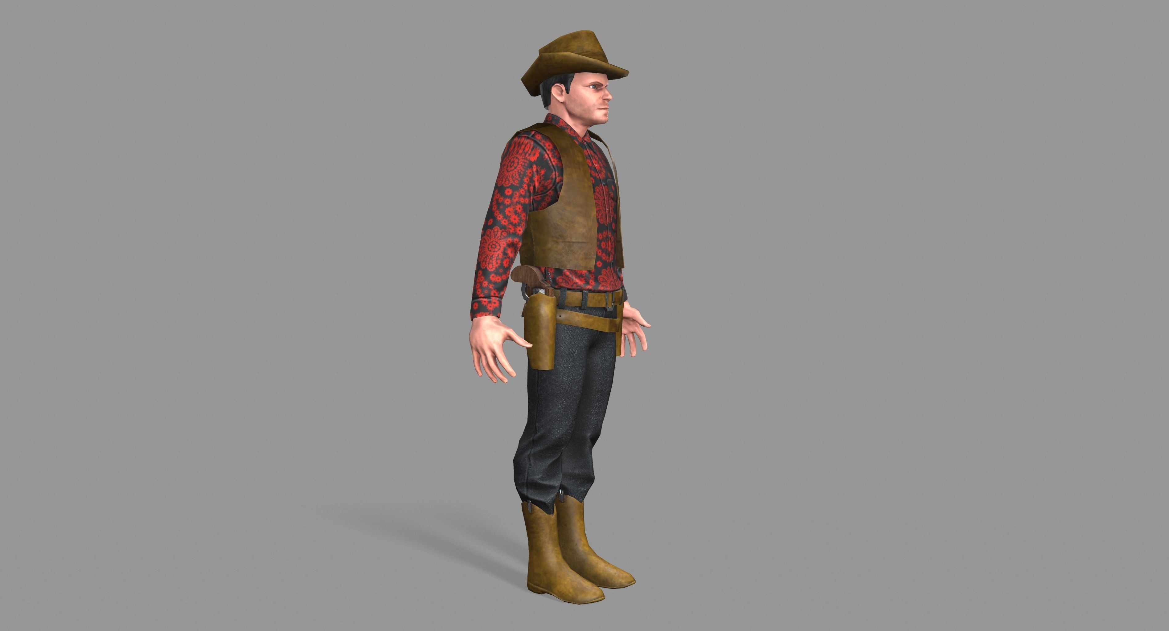 Cowboy wearing hat and boots Low-poly 3D model_6