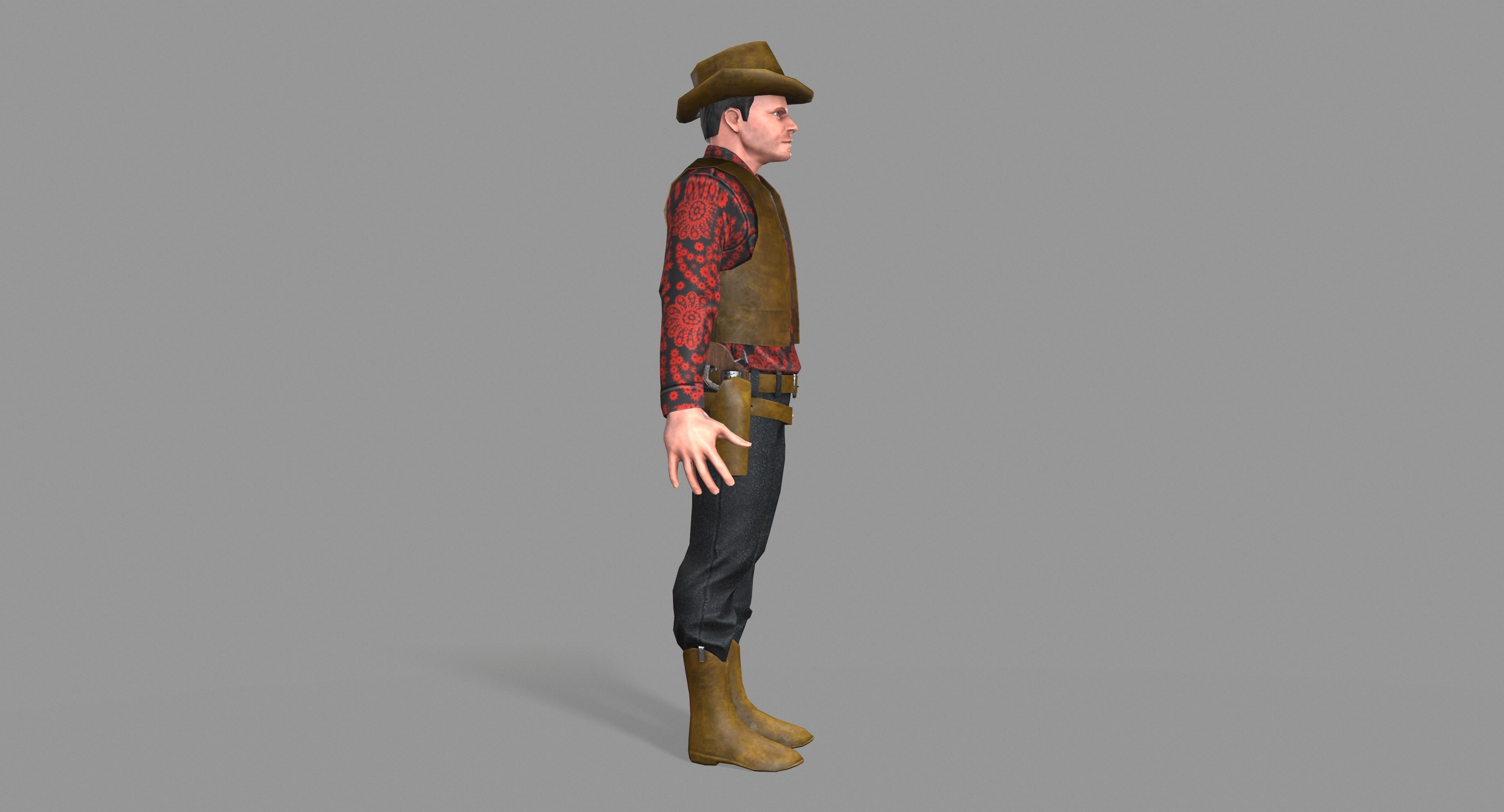 Cowboy wearing hat and boots Low-poly 3D model_7