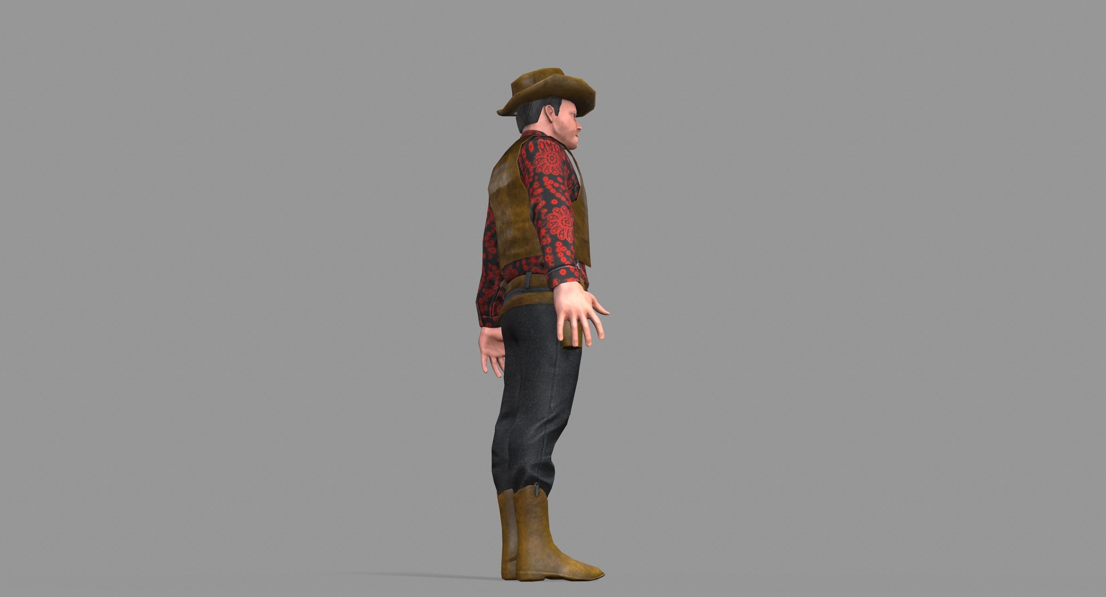 Cowboy wearing hat and boots Low-poly 3D model_38