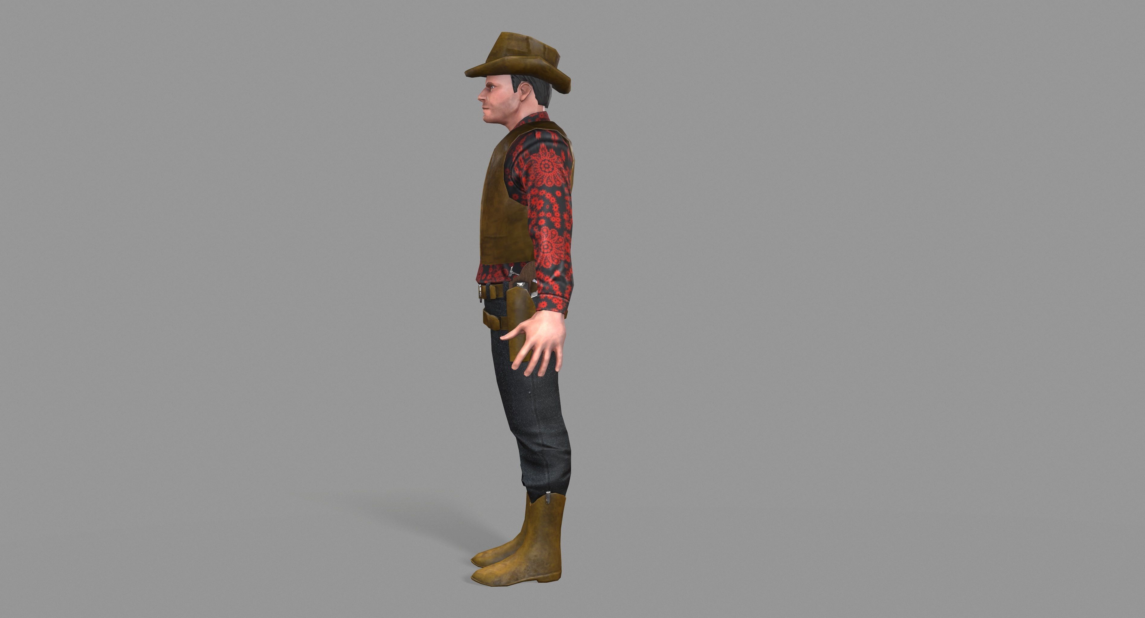 Cowboy wearing hat and boots Low-poly 3D model_14