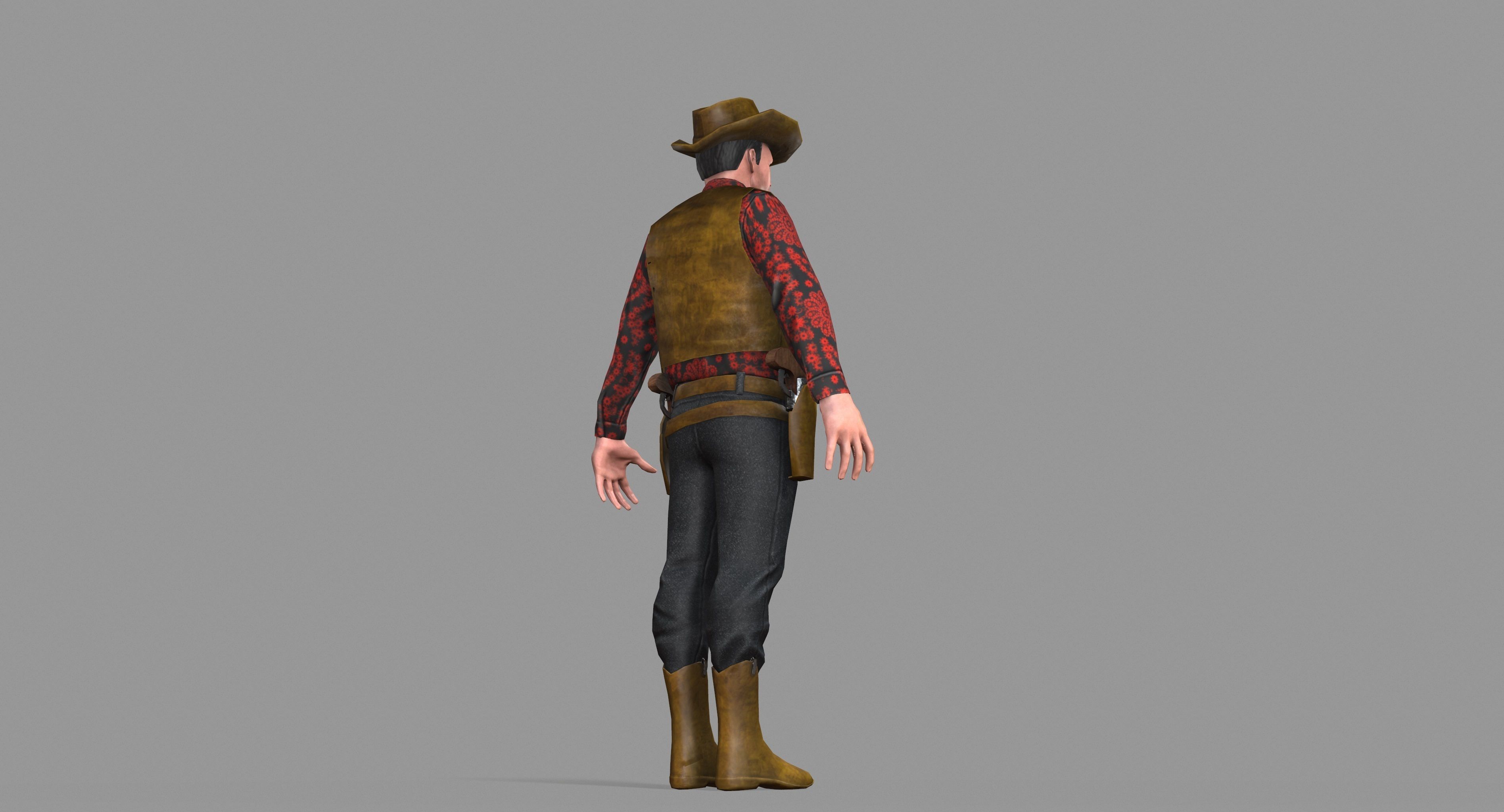 Cowboy wearing hat and boots Low-poly 3D model_39